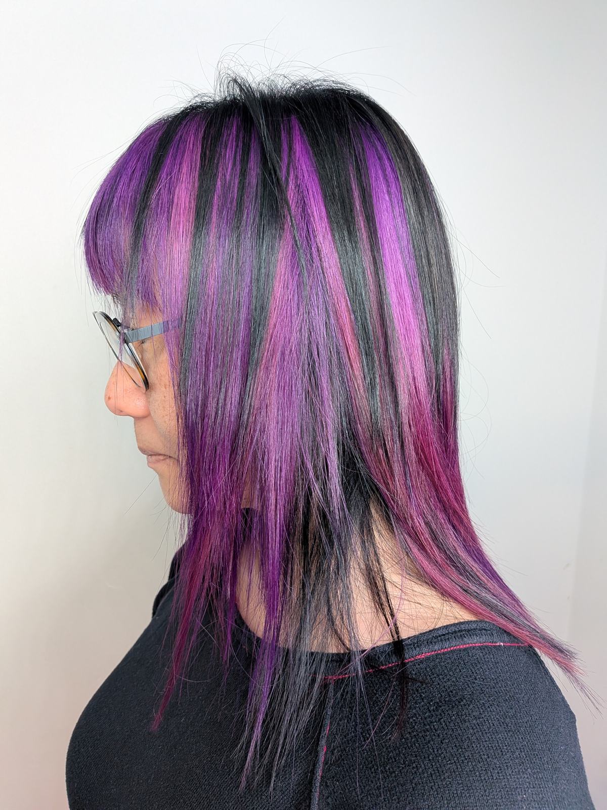 Client hair result — vivid purple colour
